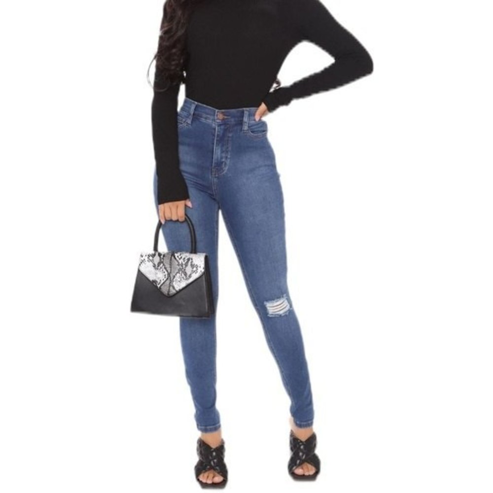 Fashion Nova Classic Distressed High Waist Skinny Jeans Medium Wash